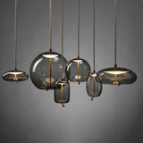 Modern Amber Glass Cylinder Geometric Pendant Light Set Image - 13