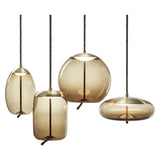 Modern Amber Glass Cylinder Geometric Pendant Light Set Image - 9