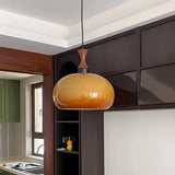 Modern Amber Glass Dome Pendant Light Flexible Length Image - 1