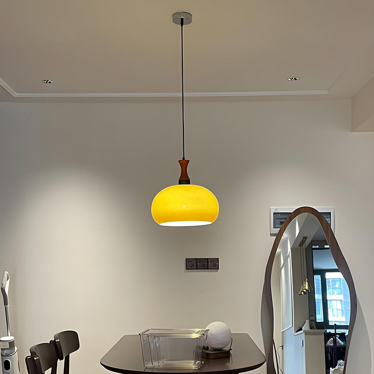 Modern Amber Glass Dome Pendant Light Flexible Length Image - 11