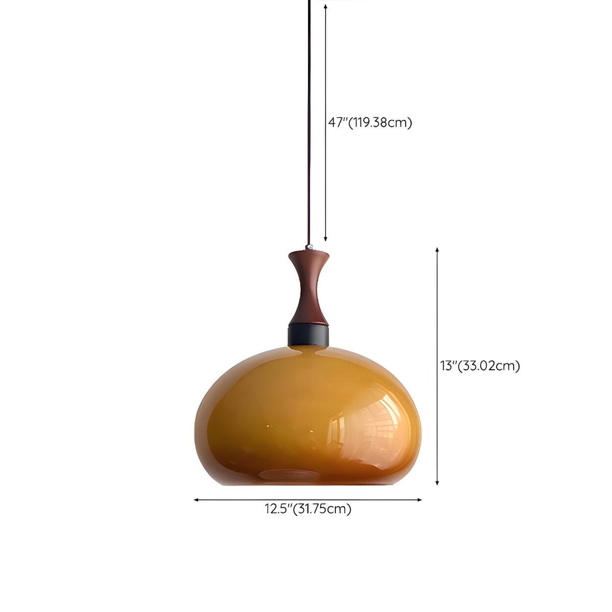 Modern Amber Glass Dome Pendant Light Flexible Length 