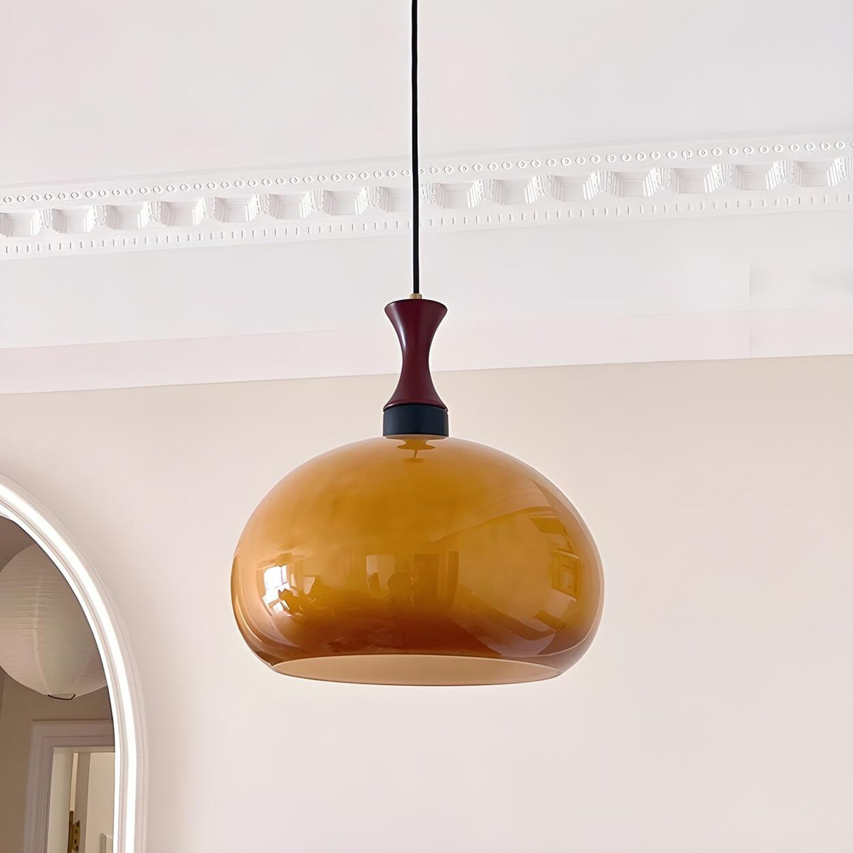 Modern Amber Glass Dome Pendant Light Flexible Length Image - 3