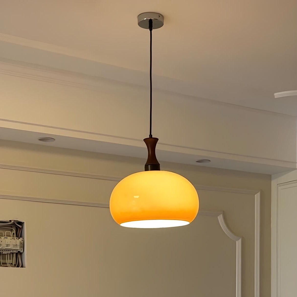 Modern Amber Glass Dome Pendant Light Flexible Length Image - 4