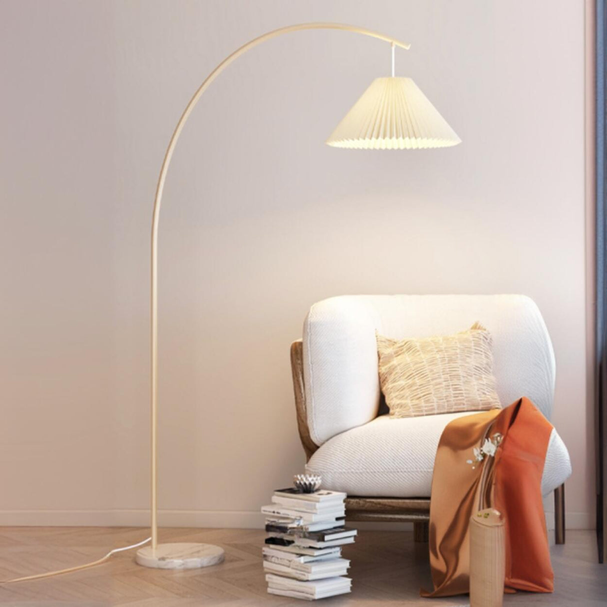 Modern Amber Glass Marble Arched Amber Glass Floor Lamp Image - 8