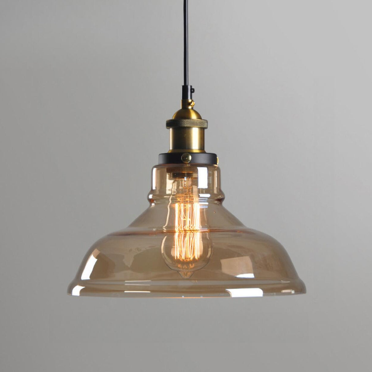 Modern Amber Glass Vintage Cone Pendant Light Image - 10