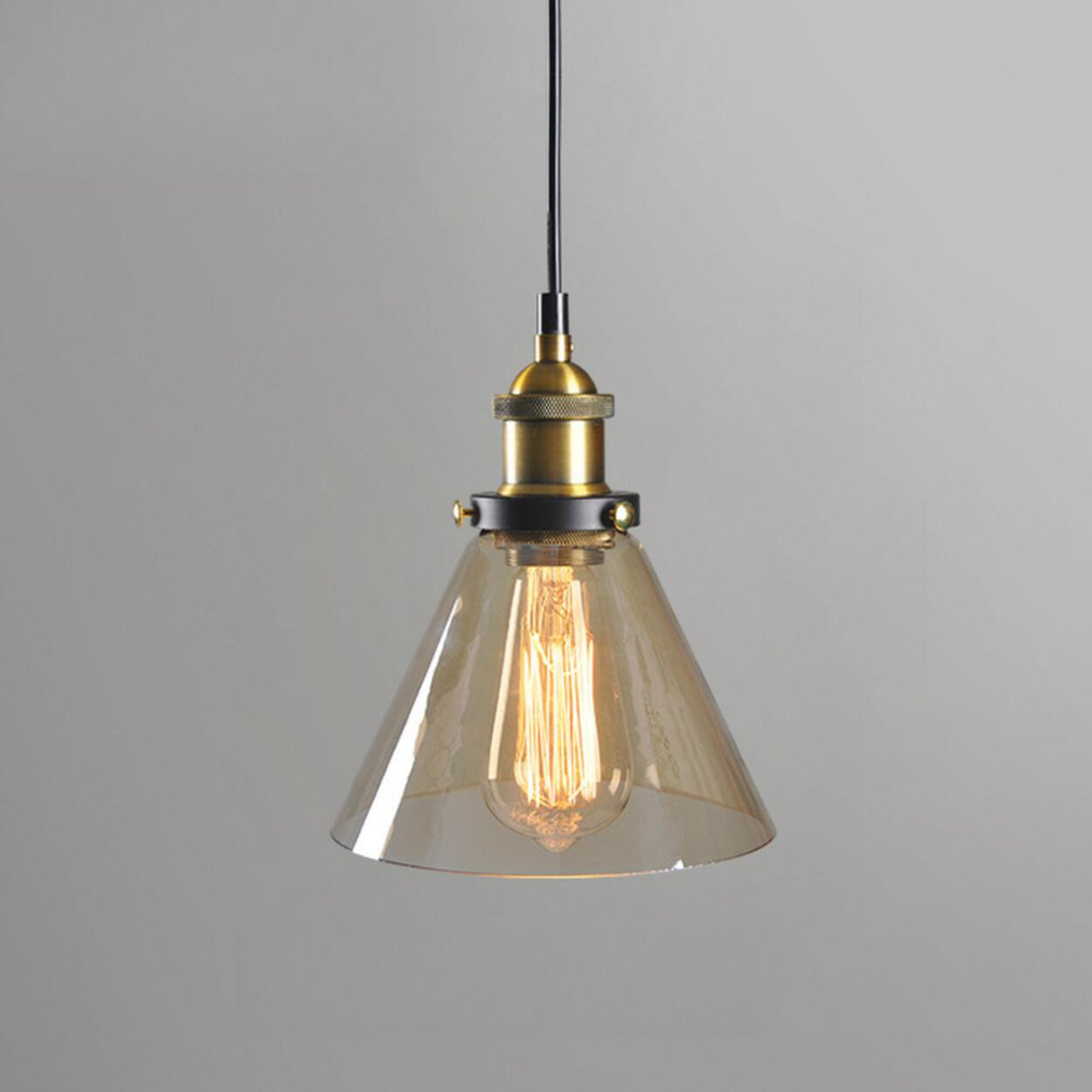 Modern Amber Glass Vintage Cone Pendant Light Image - 11