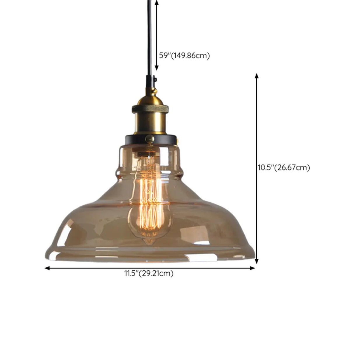 Modern Amber Glass Vintage Cone Pendant Light 