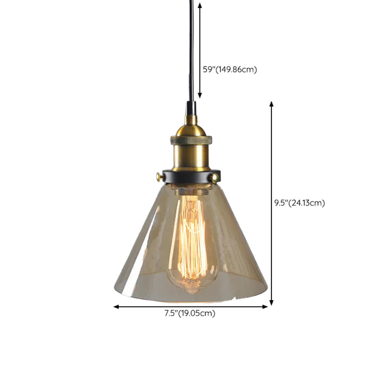 Modern Amber Glass Vintage Cone Pendant Light Image - 15