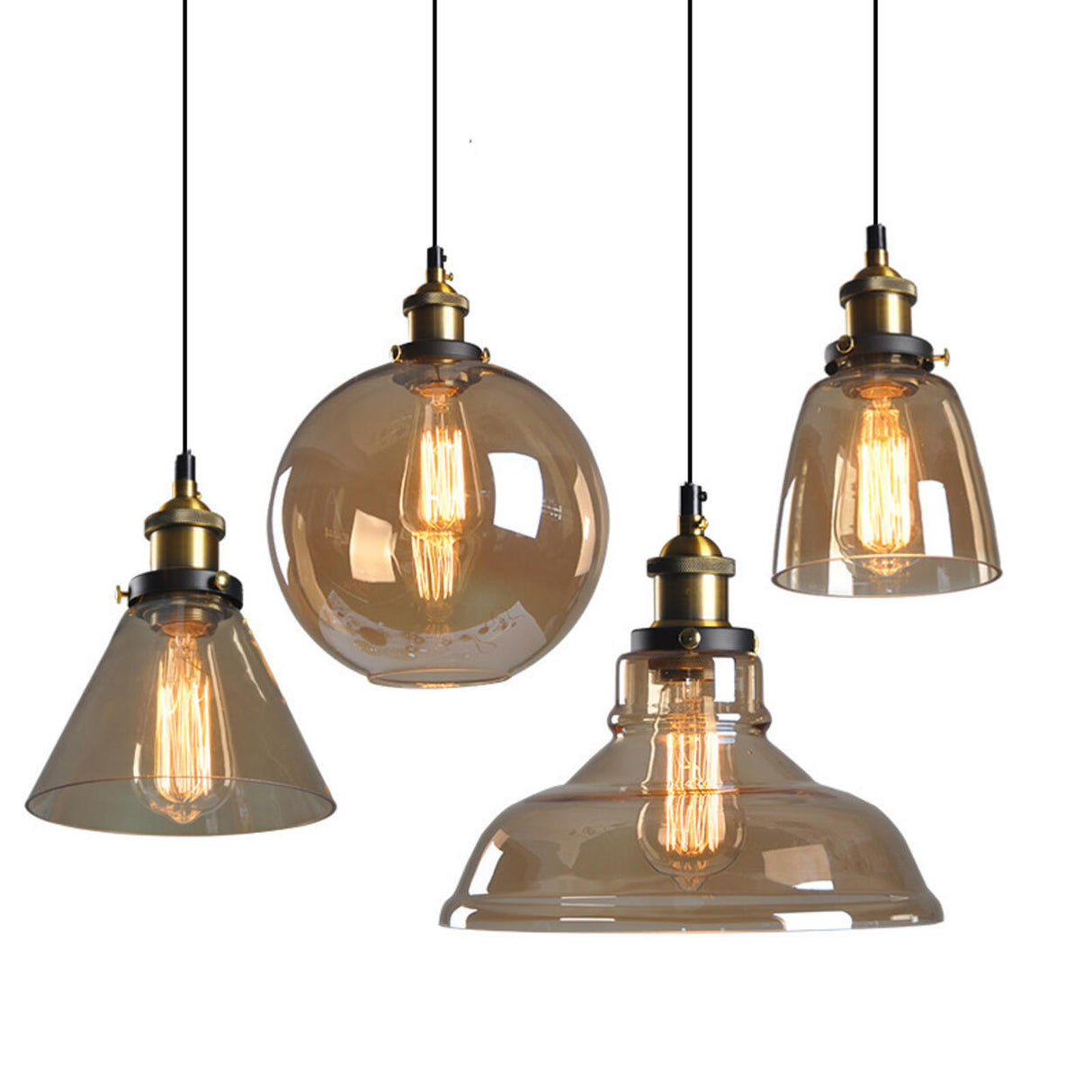 Modern Amber Glass Vintage Cone Pendant Light Image - 5