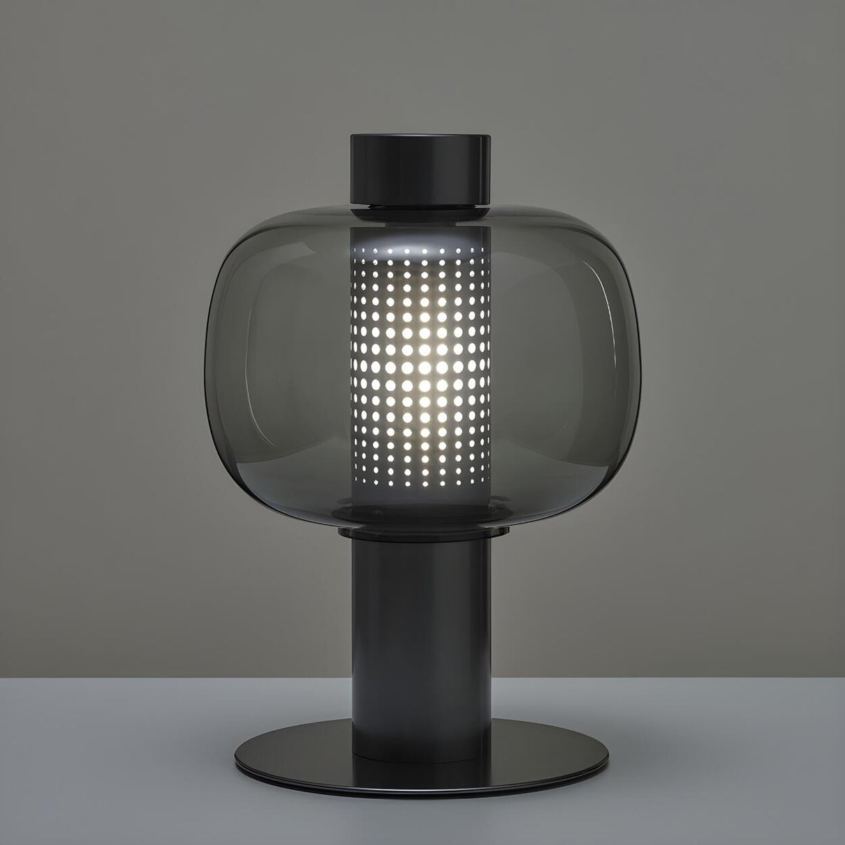 Modern Amber Perforated Glass Globe Shade Table Lamp Image - 11