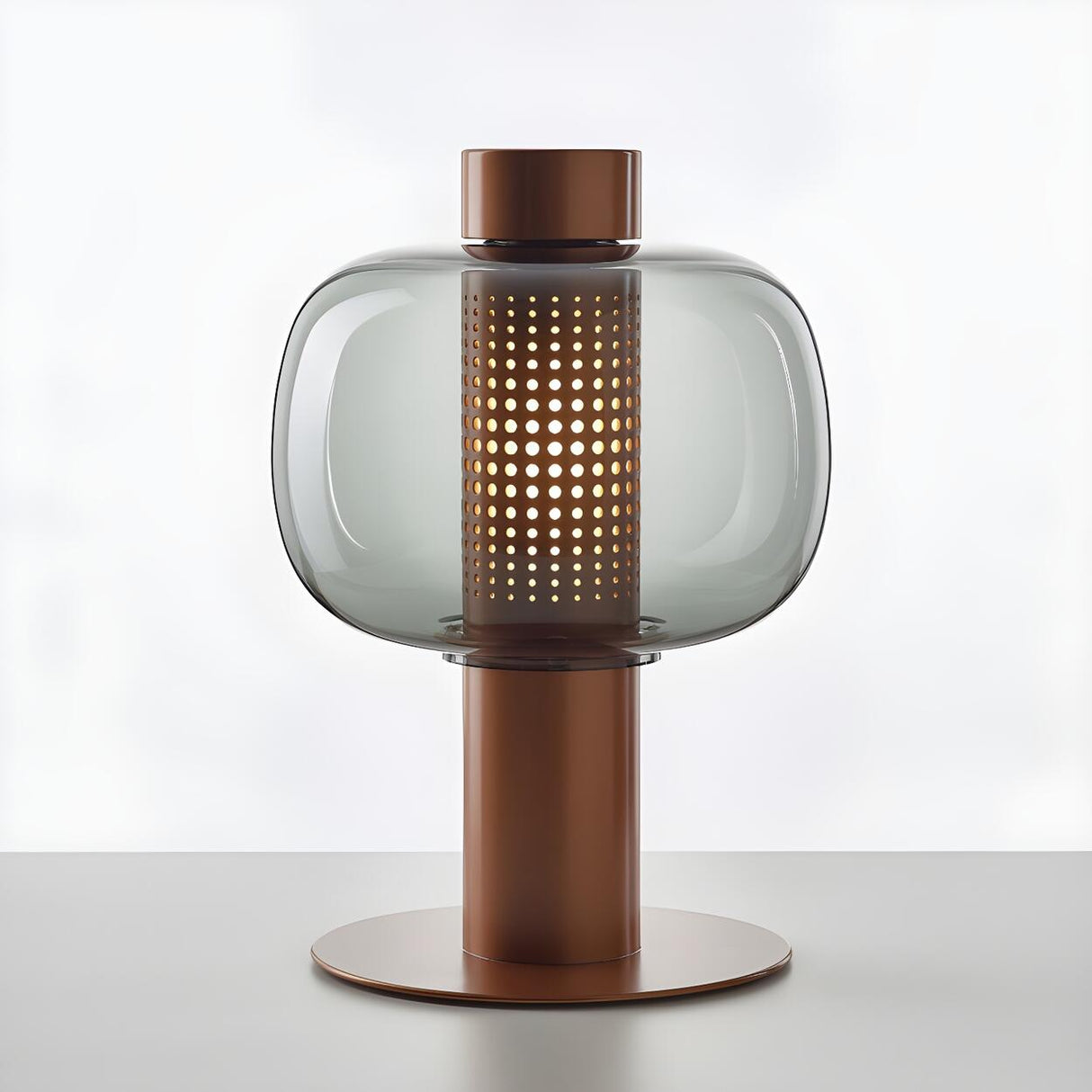 Modern Amber Perforated Glass Globe Shade Table Lamp Image - 12