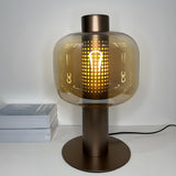 Modern Amber Perforated Glass Globe Shade Table Lamp Image - 17