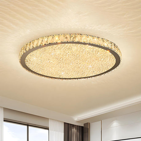 Modern Amber Round Crystal LED Flush Mount Ceiling Lamp Image - 2