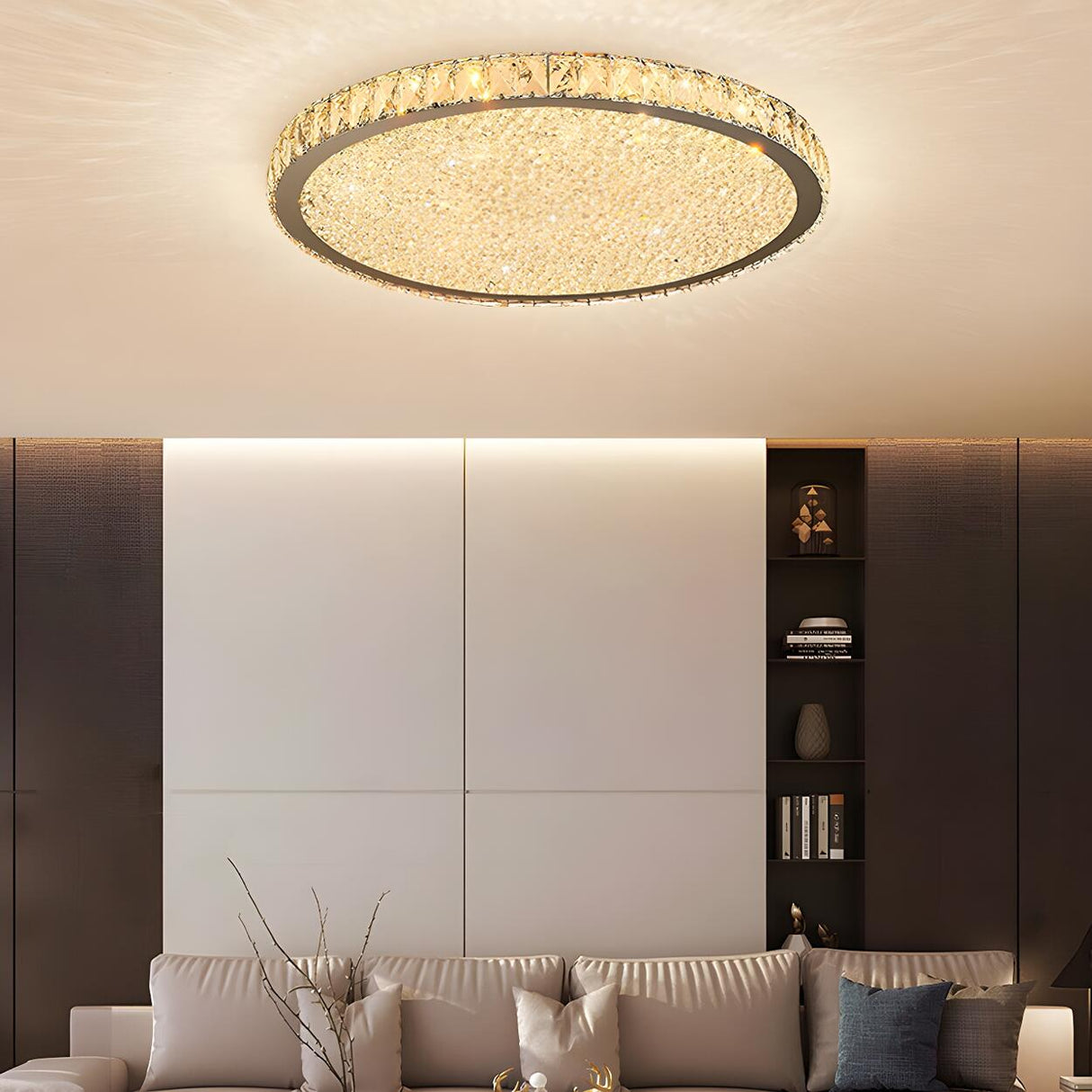 Modern Amber Round Crystal LED Flush Mount Ceiling Lamp Image - 3