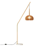 Modern Angled Amber Globe Walnut Metal Floor Lamp Image - 10