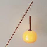 Modern Angled Amber Globe Walnut Metal Floor Lamp Image - 13