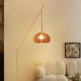 Modern Angled Amber Globe Walnut Metal Floor Lamp Image - 16