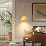 Modern Angled Amber Globe Walnut Metal Floor Lamp Image - 17