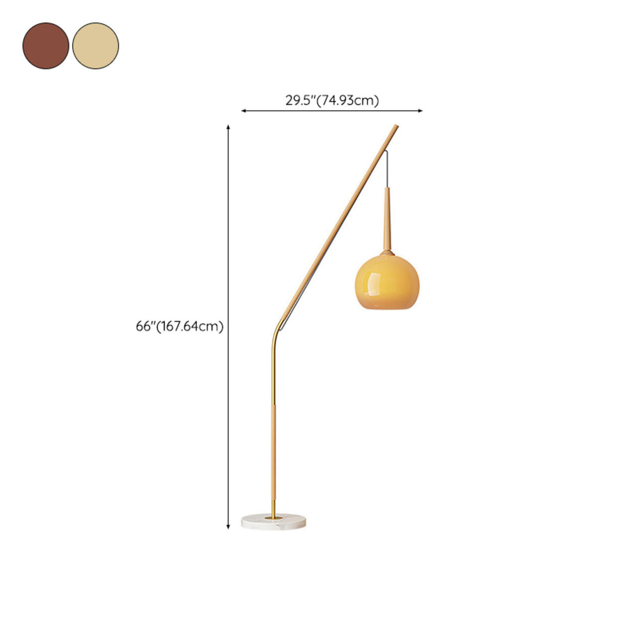 Modern Angled Amber Globe Walnut Metal Floor Lamp 