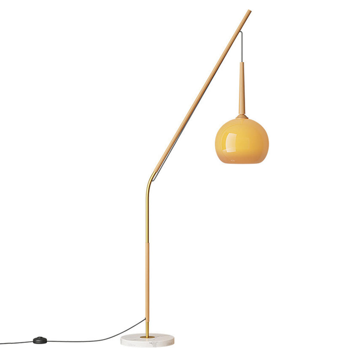 Modern Angled Amber Globe Walnut Metal Floor Lamp Image - 9