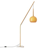 Modern Angled Amber Globe Walnut Metal Floor Lamp Image - 9