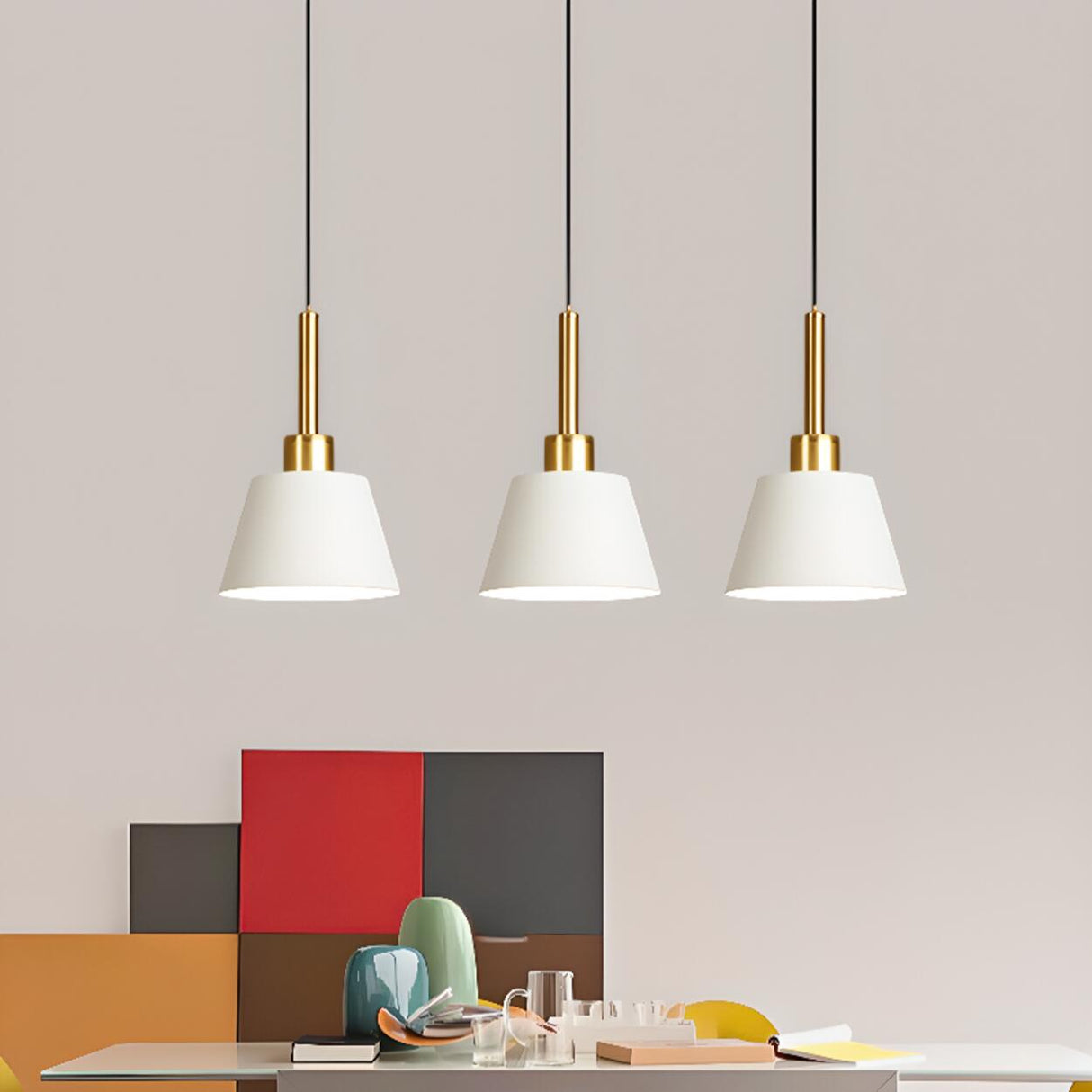 Modern Angular Black and White Cone Pendant Light Image - 3