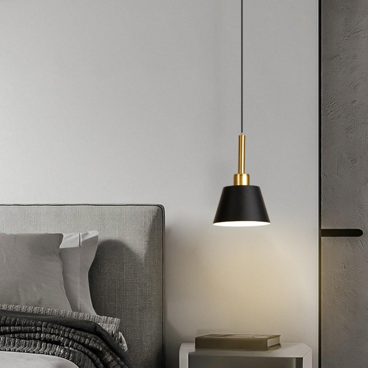 Modern Angular Black and White Cone Pendant Light Image - 4