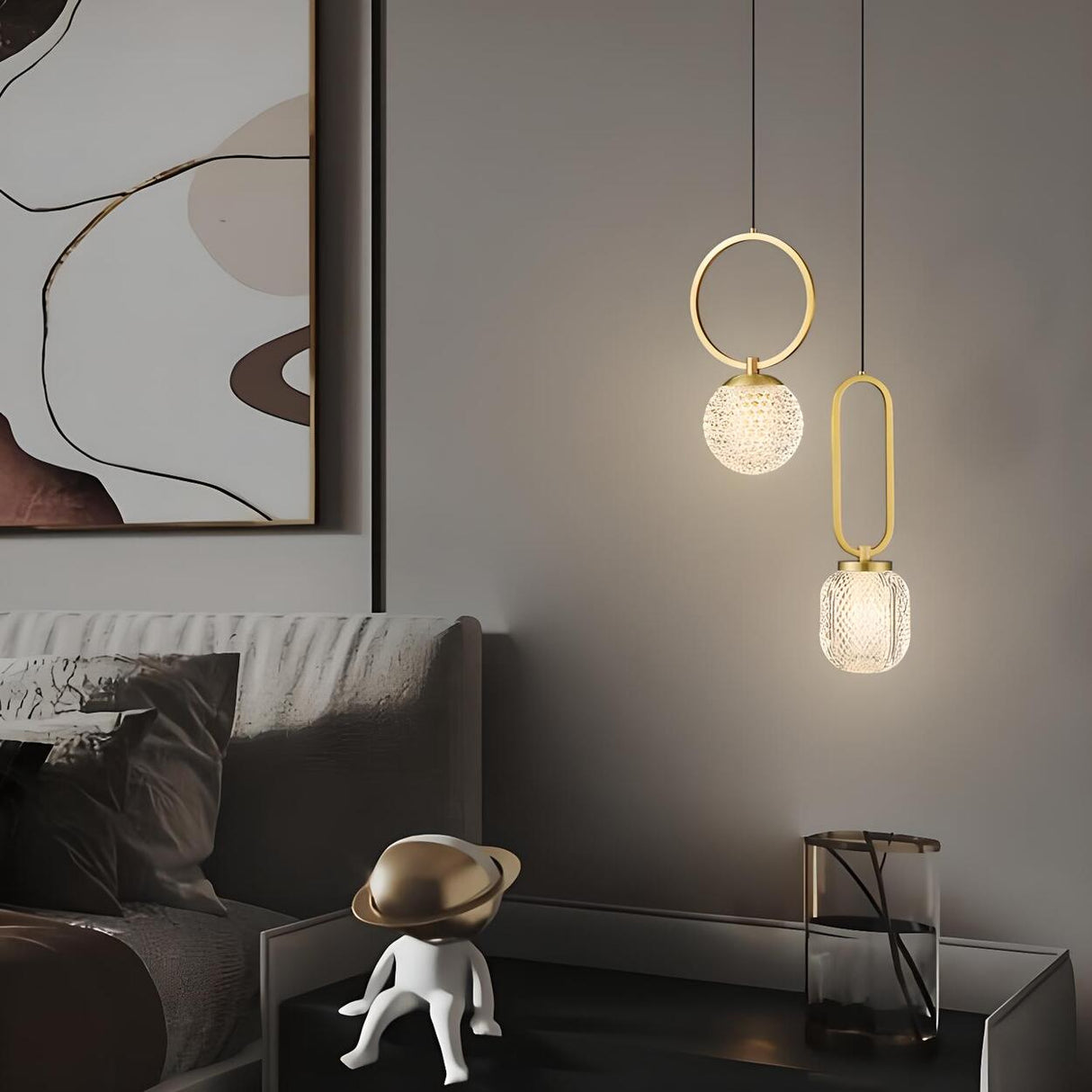 Modern Antique Brass Crystal Ball Bedroom Pendant Light Image - 4