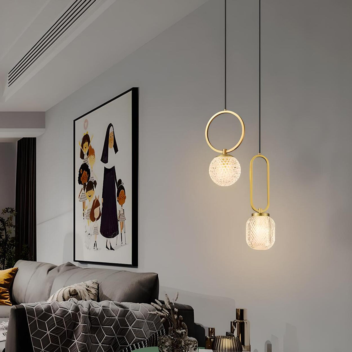 Modern Antique Brass Crystal Ball Bedroom Pendant Light Image - 6