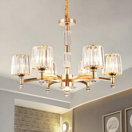 Modern Antique Gold Clear Crystal Block Chandelier Image - 1