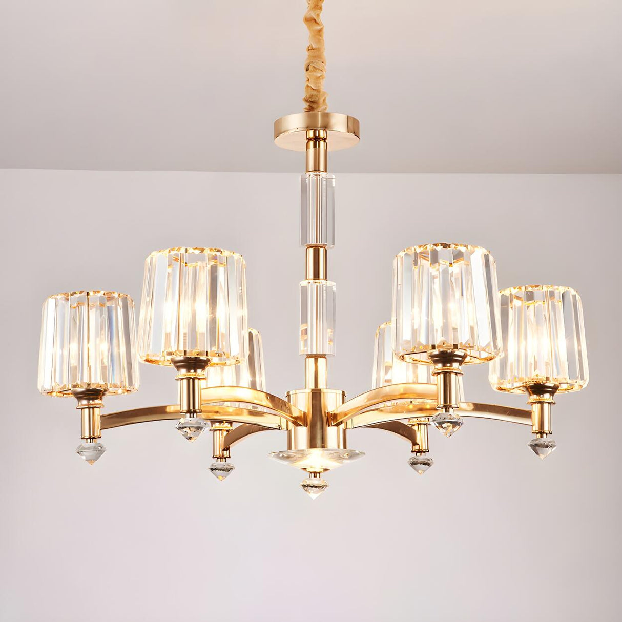 Modern Antique Gold Clear Crystal Block Chandelier Image - 2