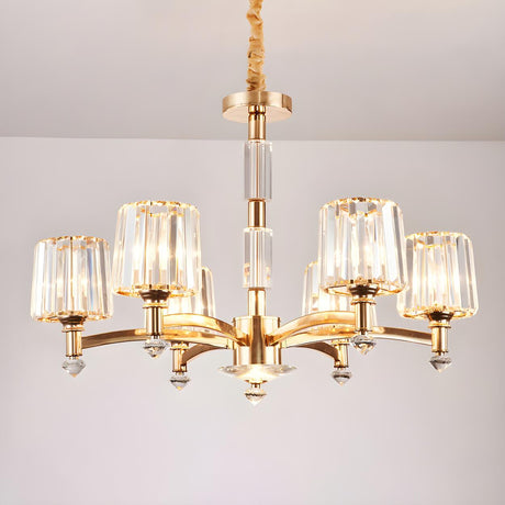 Modern Antique Gold Clear Crystal Block Chandelier Image - 2