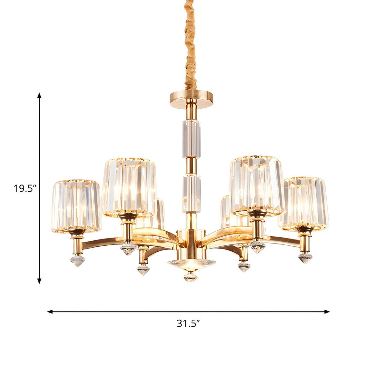 Modern Antique Gold Clear Crystal Block Chandelier 