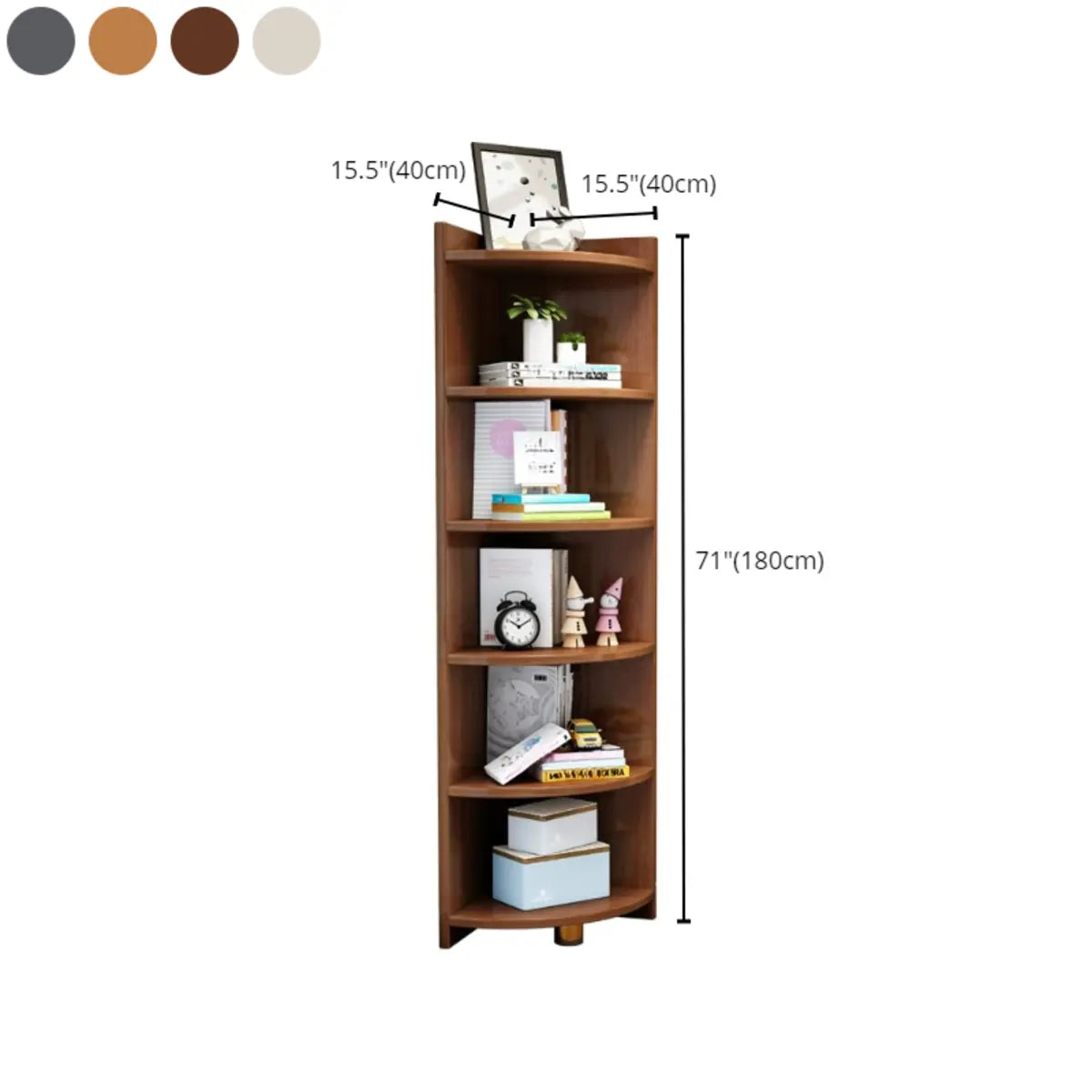 Modern Arc Corner Rubberwood Storage Narrow Bookcase Image - 13