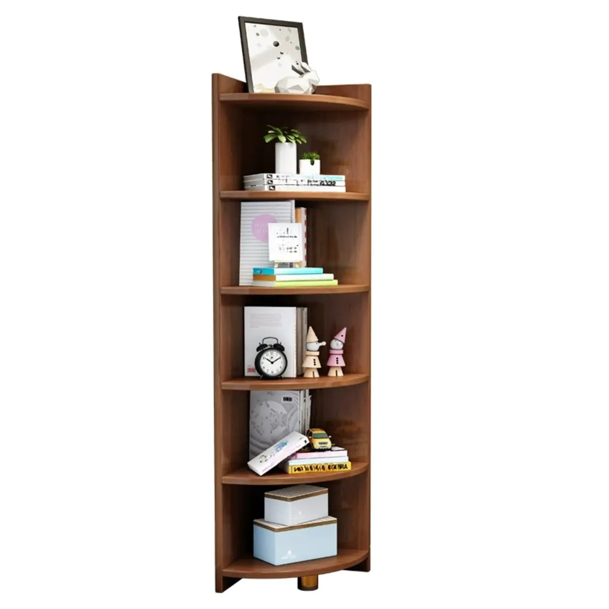 Modern Arc Corner Rubberwood Storage Narrow Bookcase Image - 9