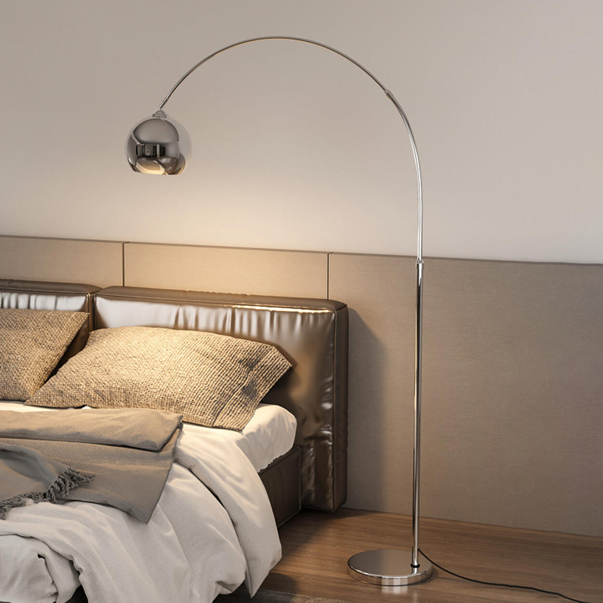 Modern Arced Metal Dome Spherical Floor Lamp Image - 4