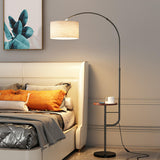 Modern Arced Side Table Storage Drum Barrel Floor Lamp Image - 3