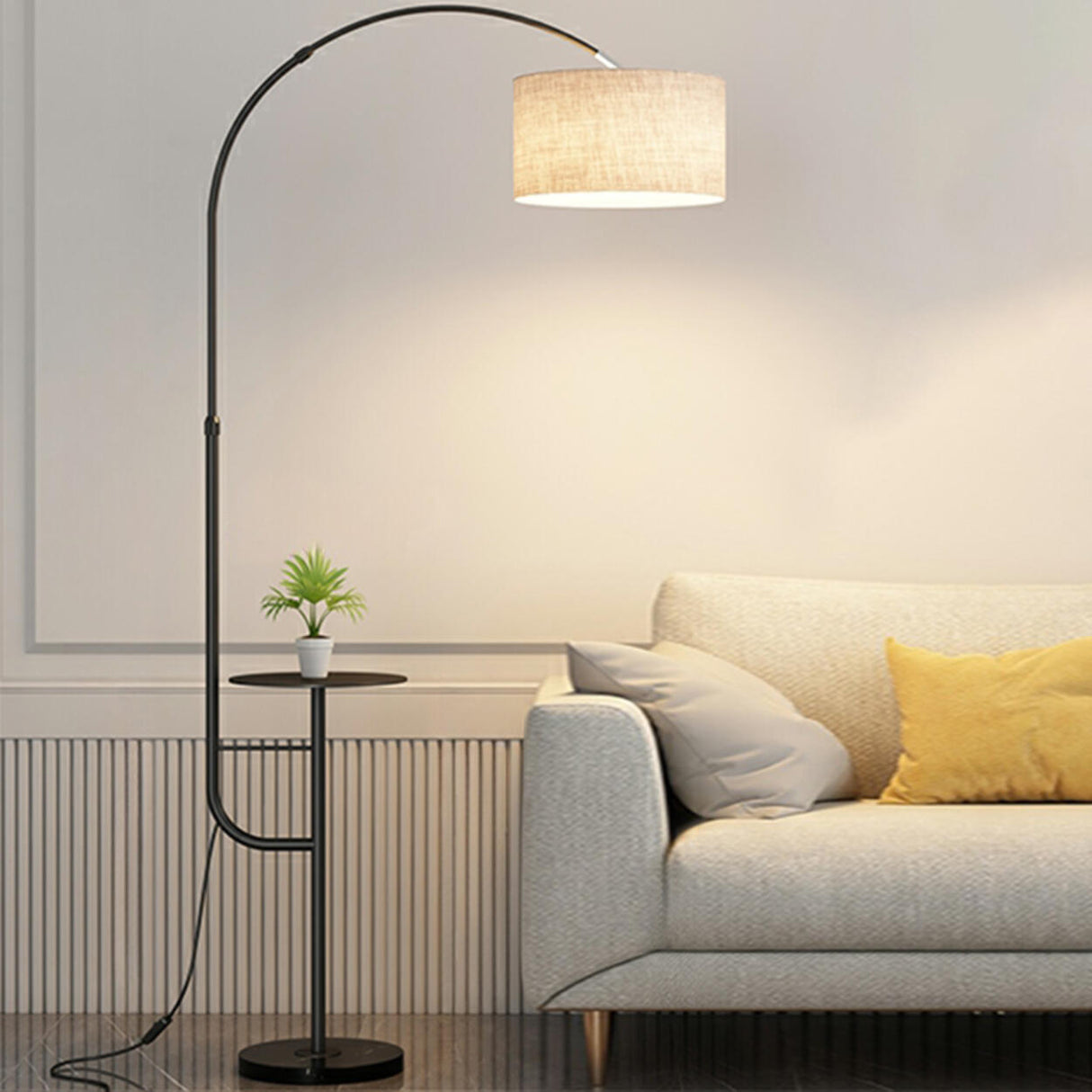 Modern Arced Side Table Storage Drum Barrel Floor Lamp Image - 6