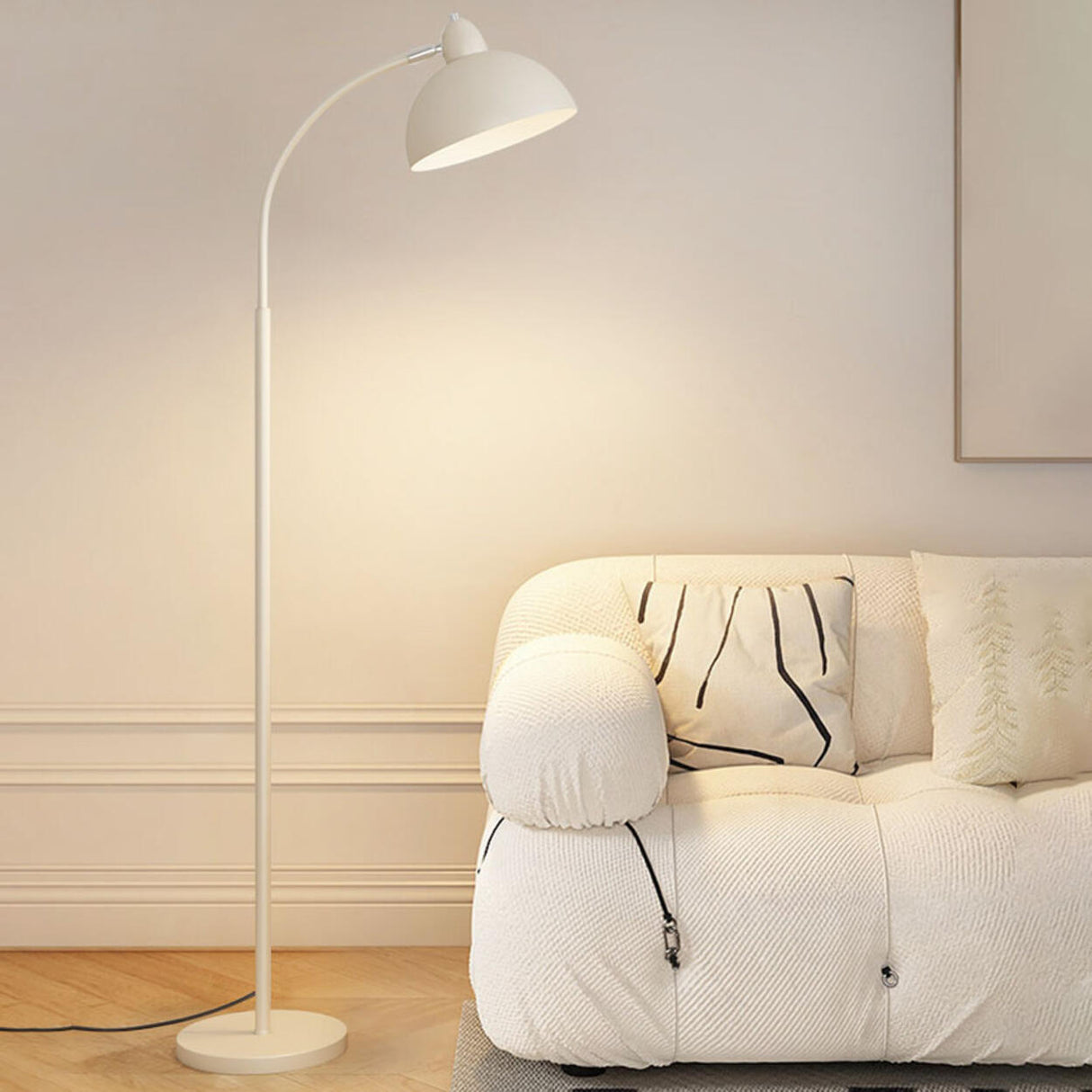 Modern Arced White Dome Bedside Metal Floor Lamp Image - 8