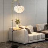 Modern Arced White Feather Floor Lamp Side Table Image - 7