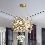 Modern Art Deco Dining Room Gold Circular Crystal Chandelier Image - 1