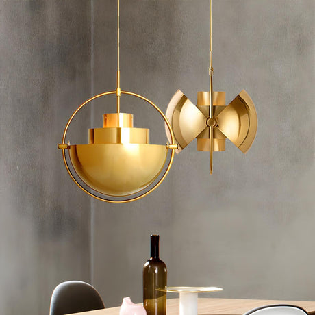 Modern Art Deco Geometric Spherical Gold Pendant Light Set Image - 1