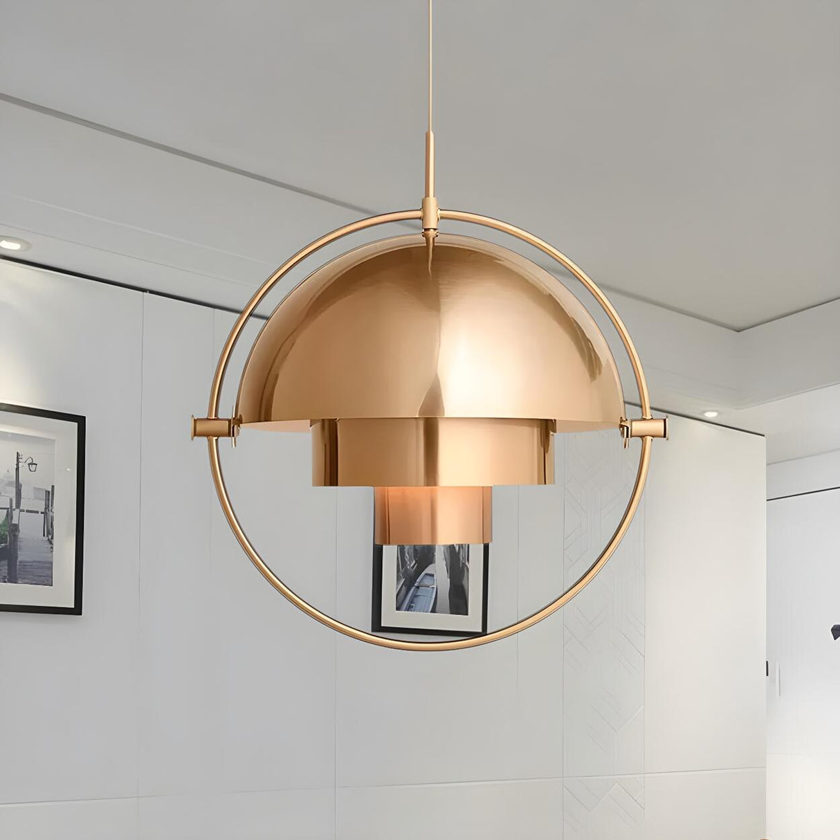 Modern Art Deco Geometric Spherical Gold Pendant Light Set Image - 10