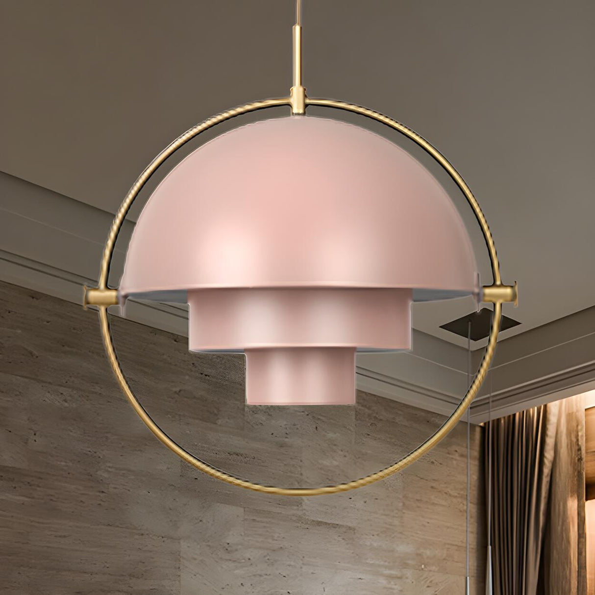 Modern Art Deco Geometric Spherical Gold Pendant Light Set Image - 18