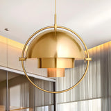 Modern Art Deco Geometric Spherical Gold Pendant Light Set Image - 5