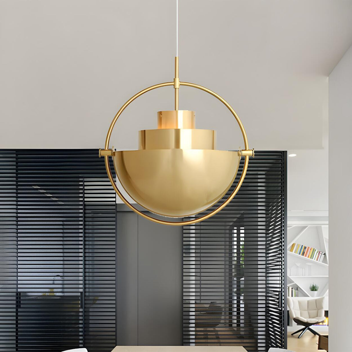 Modern Art Deco Geometric Spherical Gold Pendant Light Set Image - 6