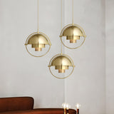 Modern Art Deco Geometric Spherical Gold Pendant Light Set Image - 7