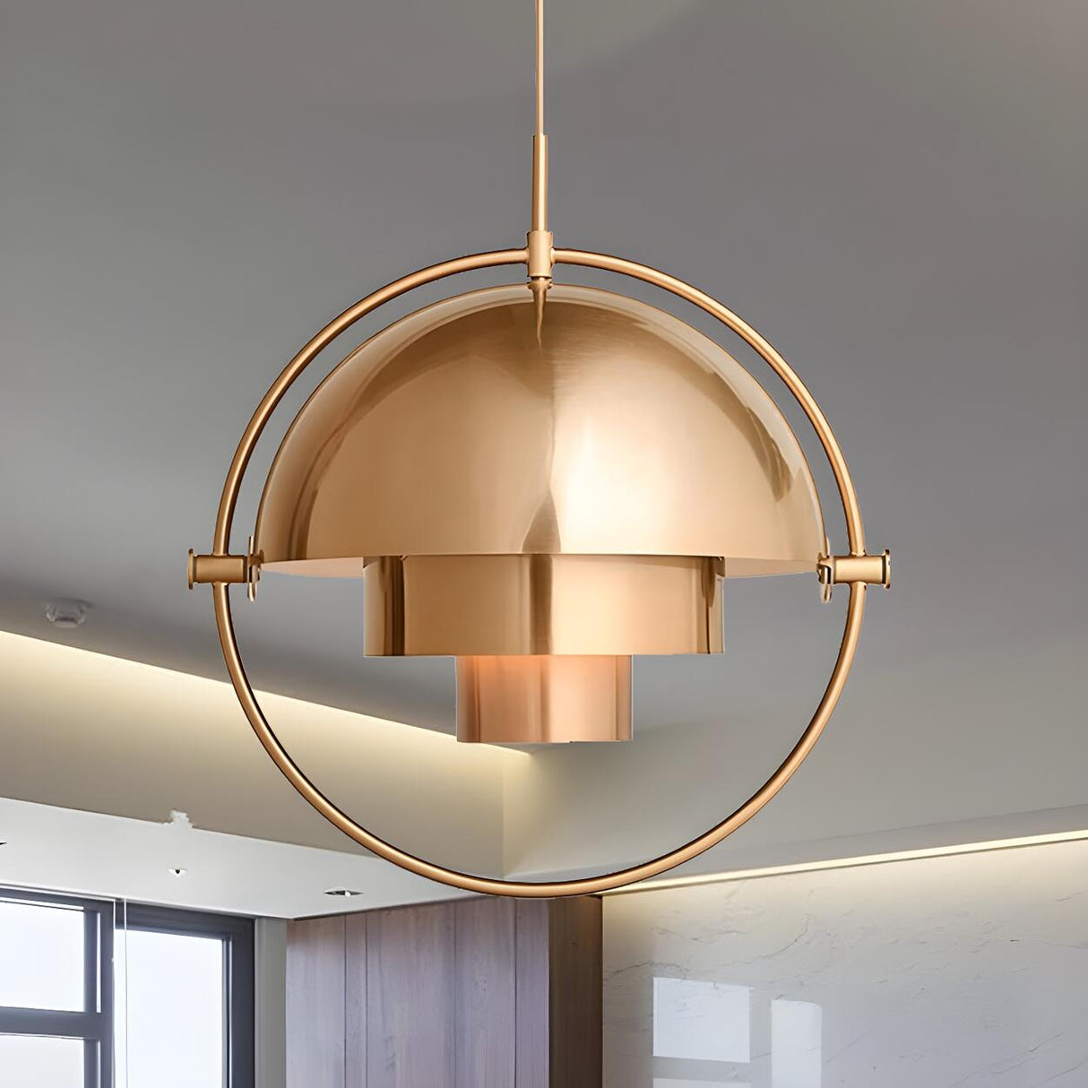 Modern Art Deco Geometric Spherical Gold Pendant Light Set Image - 9