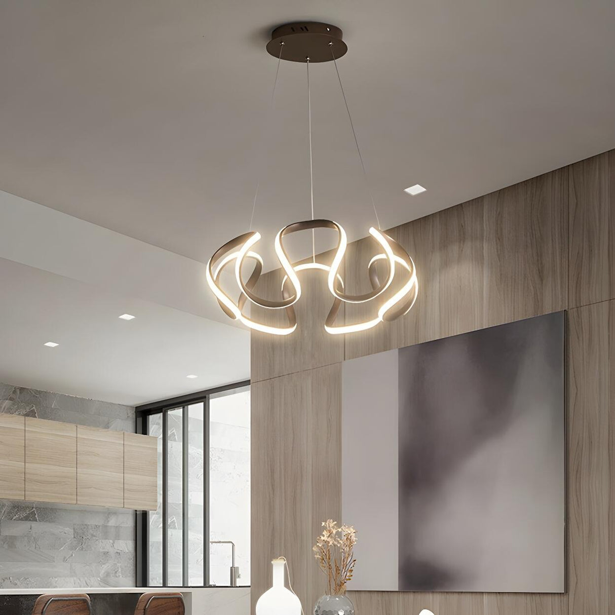 Modern Art Irregular Arc Led Chandelier Image - 3