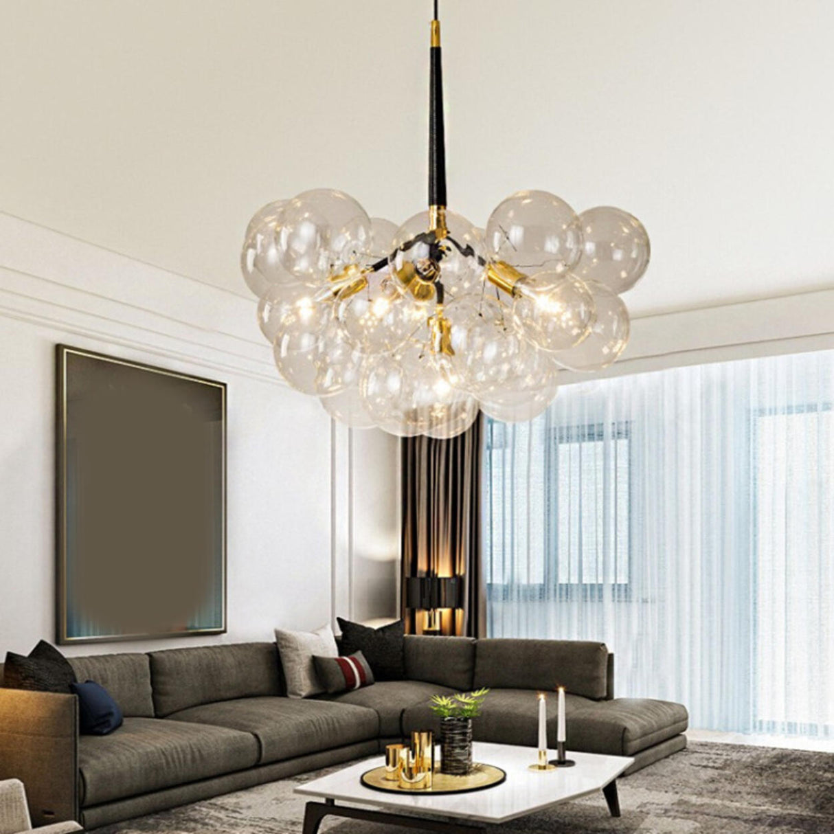 Modern Artistic Bubble Clear Glass Chandelier Image - 1